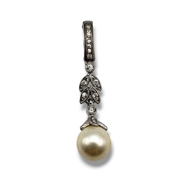 Silver Tone Rhinestone Floral Imitation Pearl Dangle Drop Pendant - Picture 1 of 6